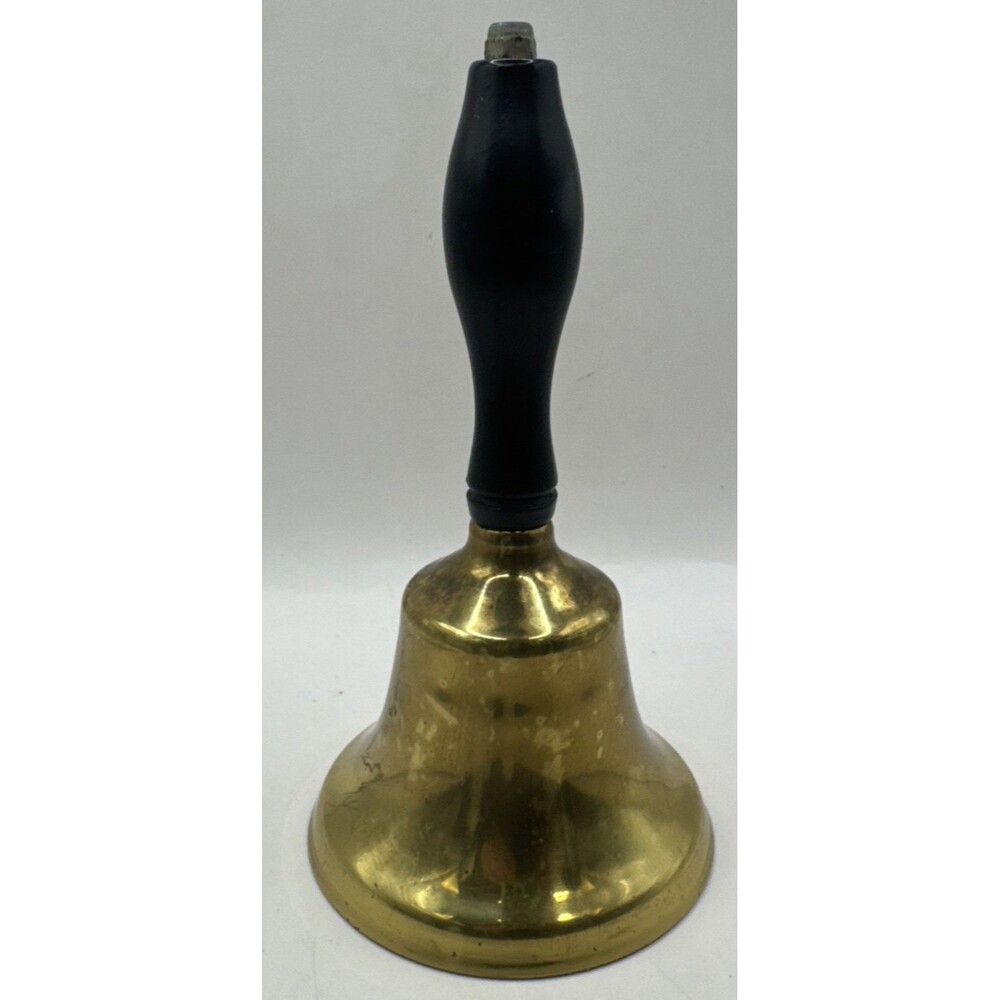 Vintage Brass School Bell with Wooden Handle 7.25” Antique Teacher's Hand Bell